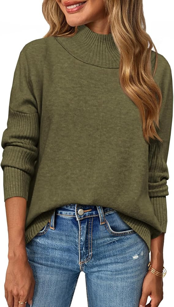 Saodimallsu Womens Mock Neck Sweater Tops Fall Long Sleeve Loose Casual Soft Knit Batwing Pullove... | Amazon (US)