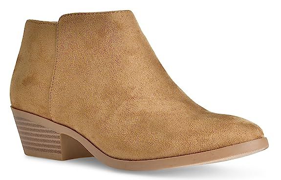 SODA Women's Round Toe Faux Suede Stacked Heel Western Ankle Bootie, Clay, 85 M US | Amazon (US)