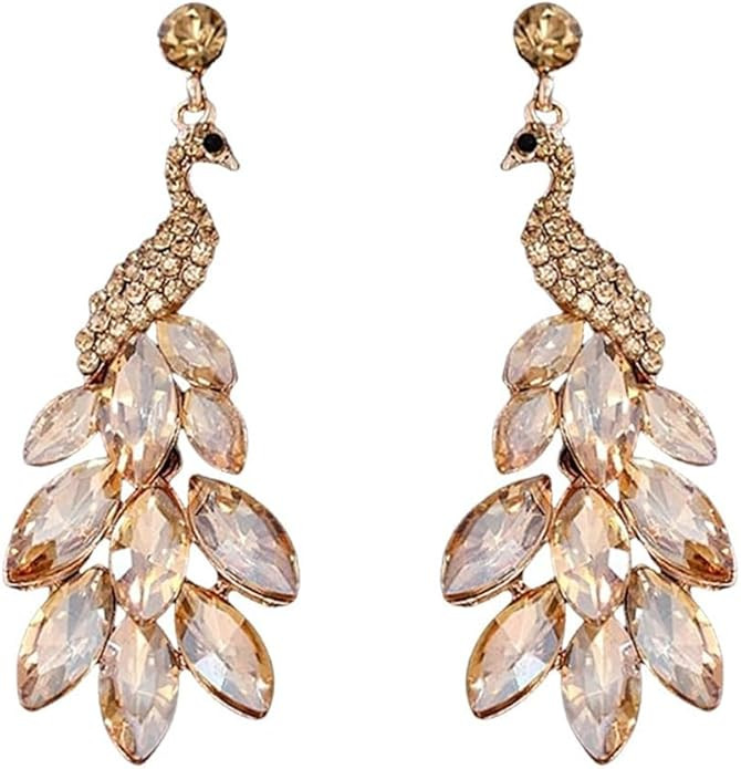 Vintage Peacock Dangle Earrings for Women 14K Gold Plated Green Crystal Feather Peafowl Statement... | Amazon (US)