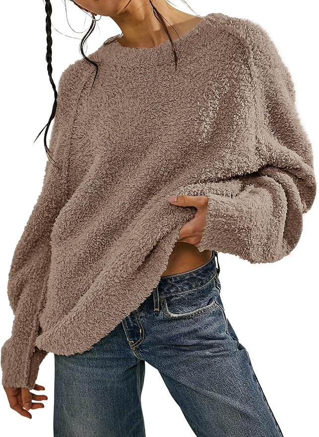 Beaully Women's Oversized Long Sleeve Crewneck Fuzzy Knit Warm Sweaters 2024 Fall Pullover Sweate... | Amazon (US)
