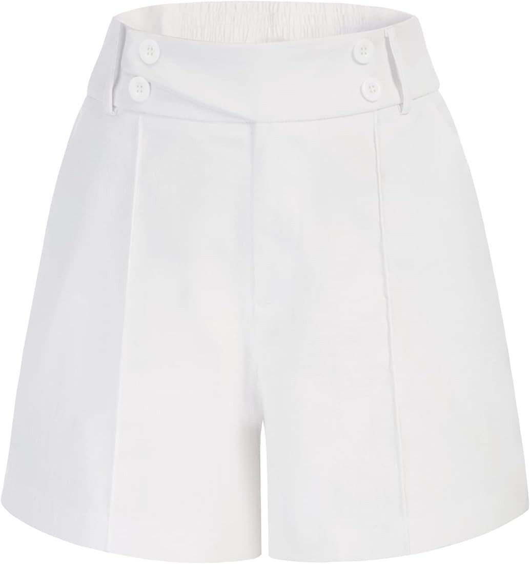 Belle Poque Women Summer Linen Shorts Elastic High Waisted Shorts with Pockets | Amazon (US)