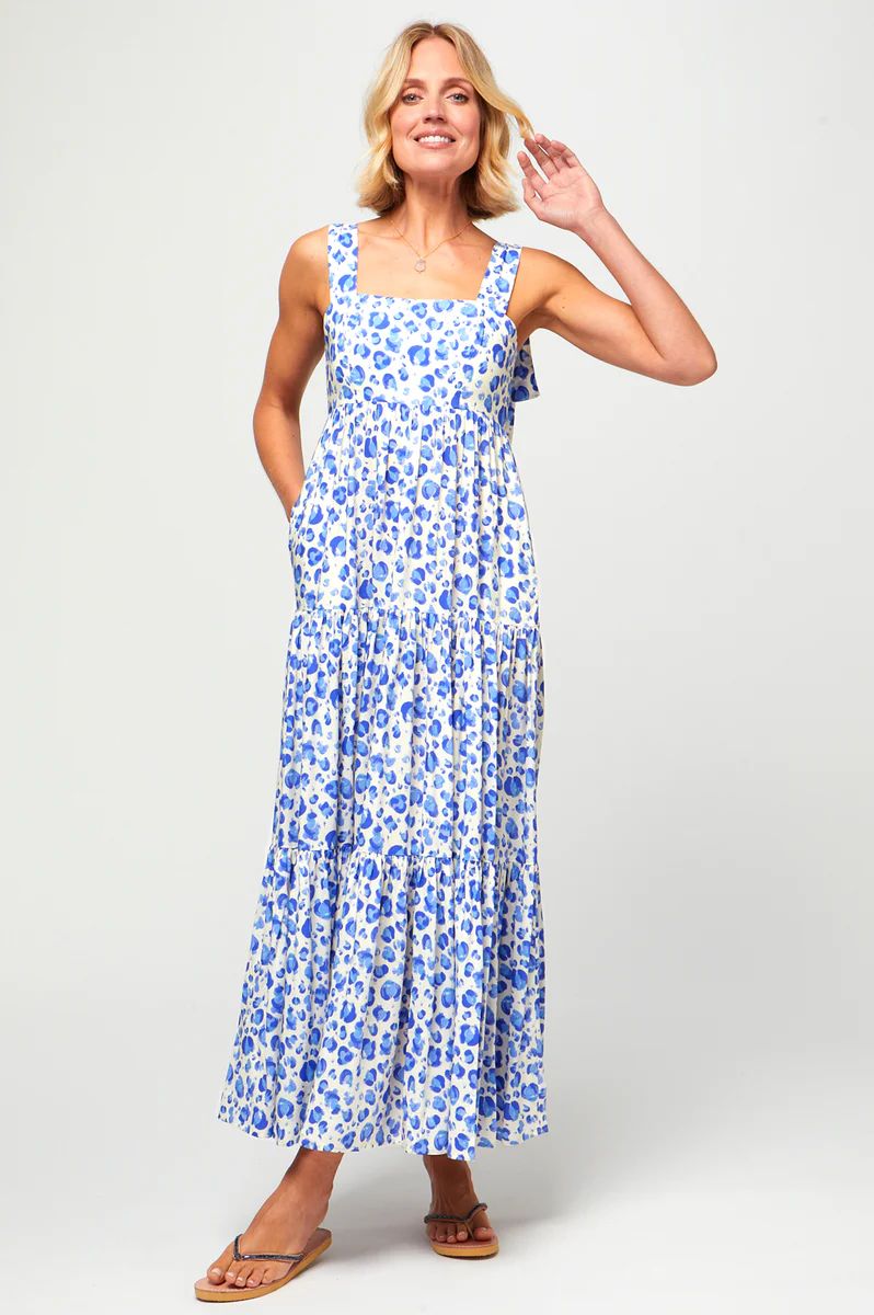 Tabitha Maxi Dress | Cheetah Cream/Blue | Aspiga