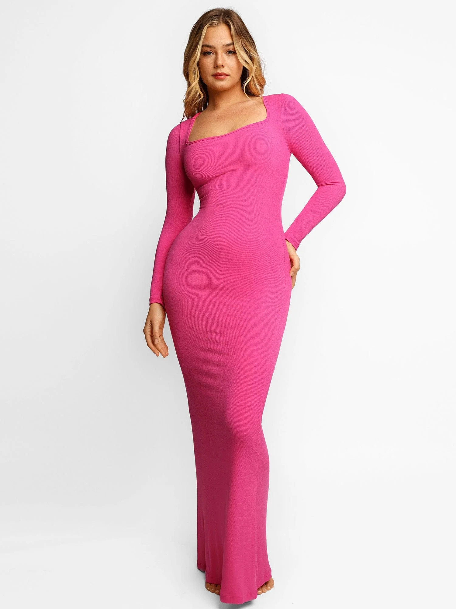 Shapewear Square Neck Long Sleeve Slimming Modal Maxi Dress | Popilush