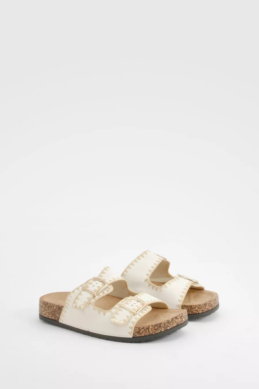 Contrast Stitch Detail Double Buckle Sliders | Boohoo.com (UK & IE)