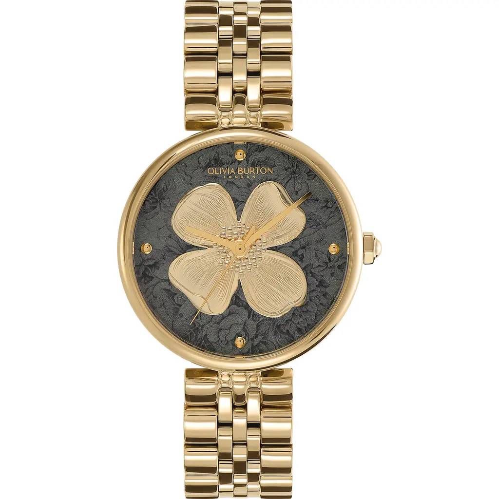 Olivia Burton Dogwood T-Bar Bracelet Watch, 36mm in Gold/Black at Nordstrom | Nordstrom