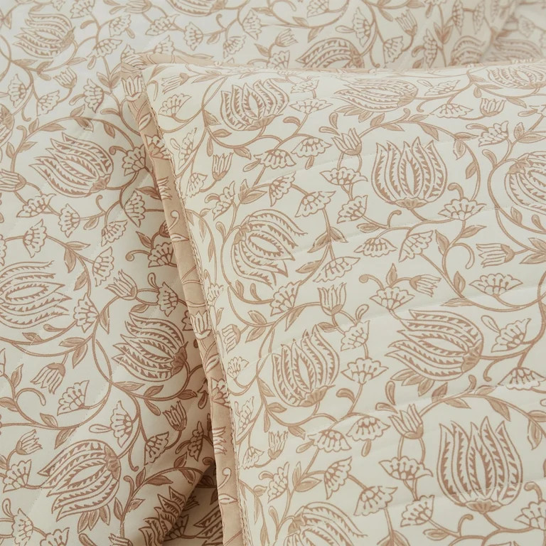My Texas House Arden Adult 2-Piece Taupe Floral Reversible Quilt Set, Twin/Twin XL | Walmart (US)