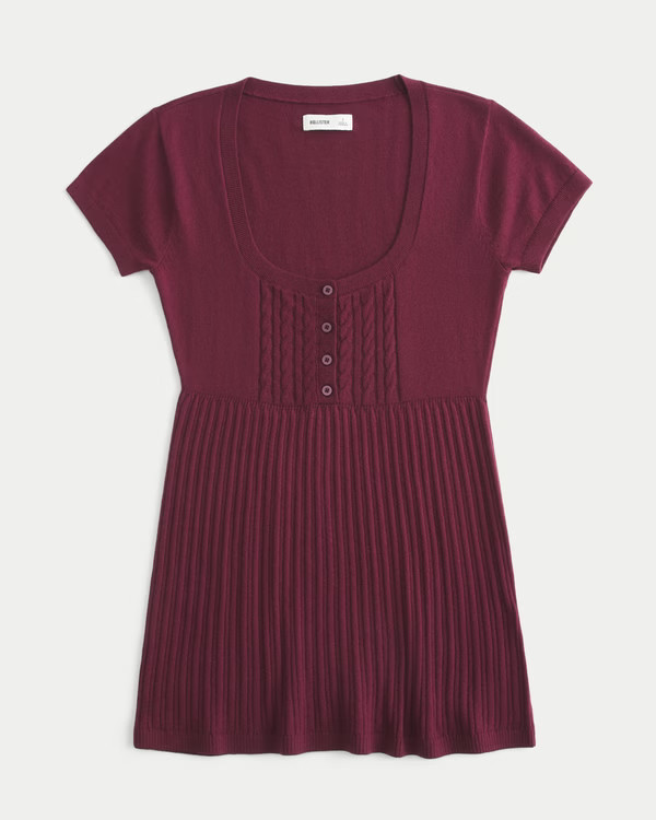 Short-Sleeve Henley Babydoll Top | Hollister (US)