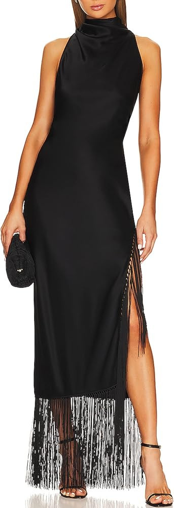 Aigeman Womens Vintage Flapper Dress 1920s Great Gatsby Halter High Neck Maxi Dress Tassels Hem H... | Amazon (US)