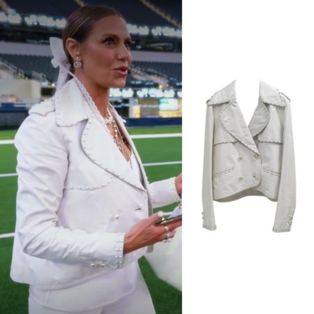Dorit Kemsley’s White Pearl Embellished Leather Jacket at Kyle Richards’ White Party is by Chanel // Shop Similar