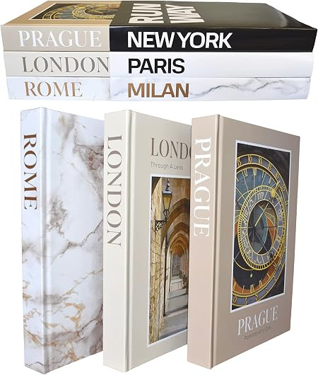 Kigan Home Decorative Books with Removable Dust Covers, Wooden Bead Garland and Twine - Set of 3 ... | Amazon (US)