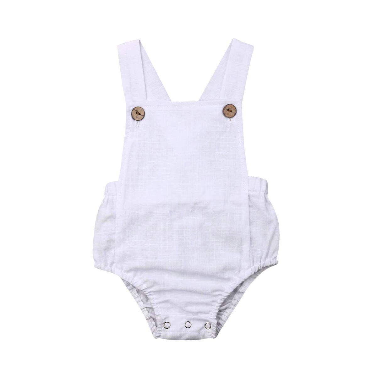 Xmasgifts Newborn Infant Baby Girl Boy Summer Romper Solid Color Sleeveless Jumpsuit Backless Overal | Amazon (US)
