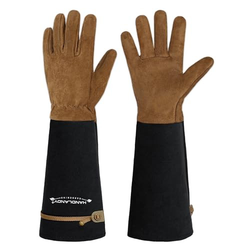 HANDLANDY Long Gardening Gloves for Men & Women, Pigskin Leather Rose Pruning Gloves, Breathable Thorn Proof Gauntlet Glove (Coffee Brown, L) | Amazon (US)