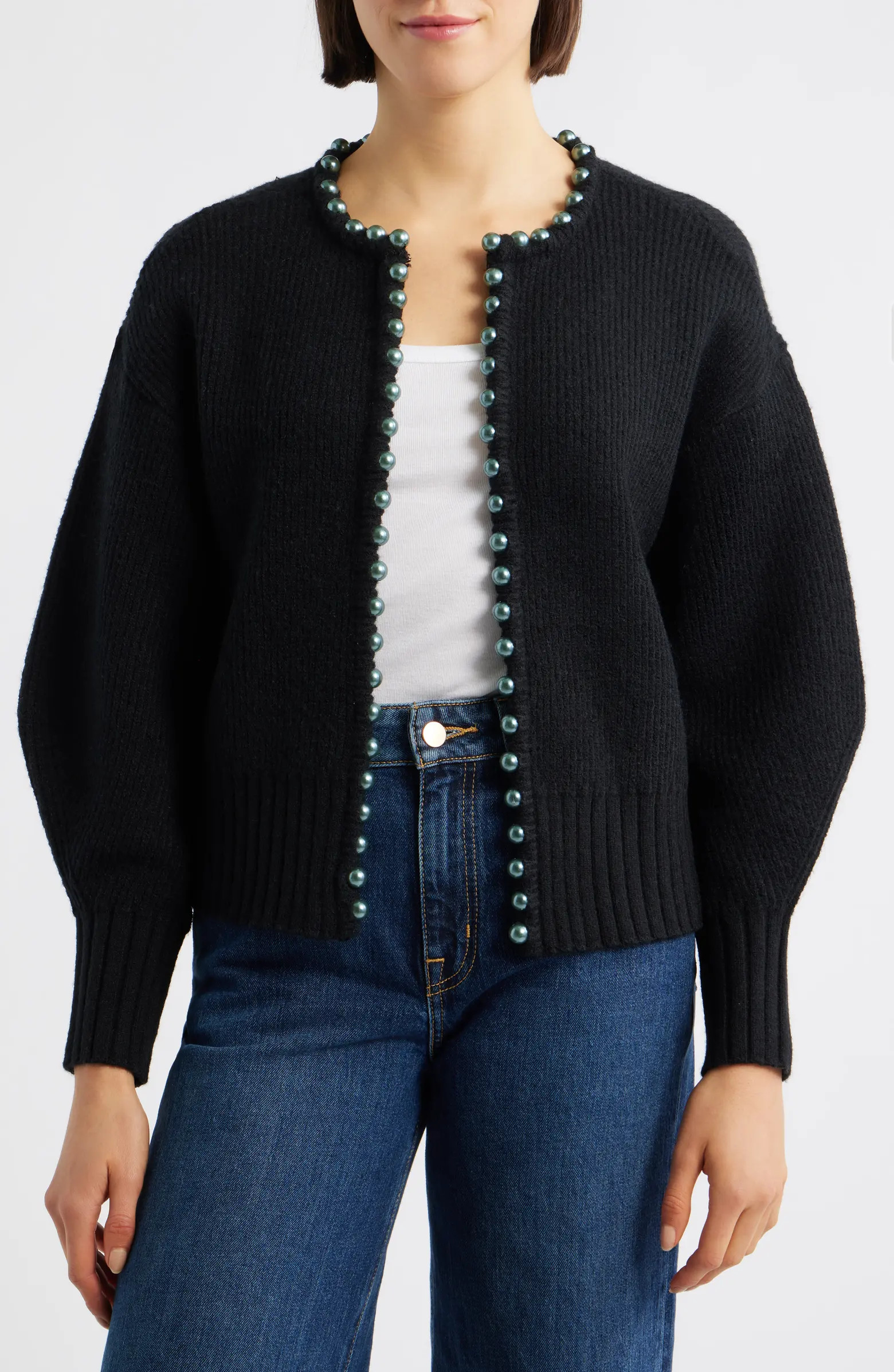 Faux Pearl Trim Cardigan | Nordstrom