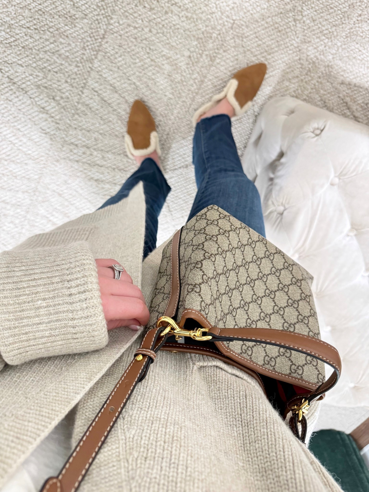 Casual Monday outfit 🤎 Jeans run big, shoes run TTS, bag is the smaller size, cardigan one size 

Casual outfits, winter outfits 

#LTKFindsUnder100 #LTKActive #LTKPetite