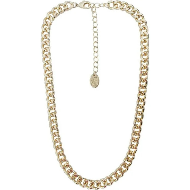 Time and Tru Women's Gold Tone Chunky Curb Chain Necklace 17" with Extender - Walmart.com | Walmart (US)