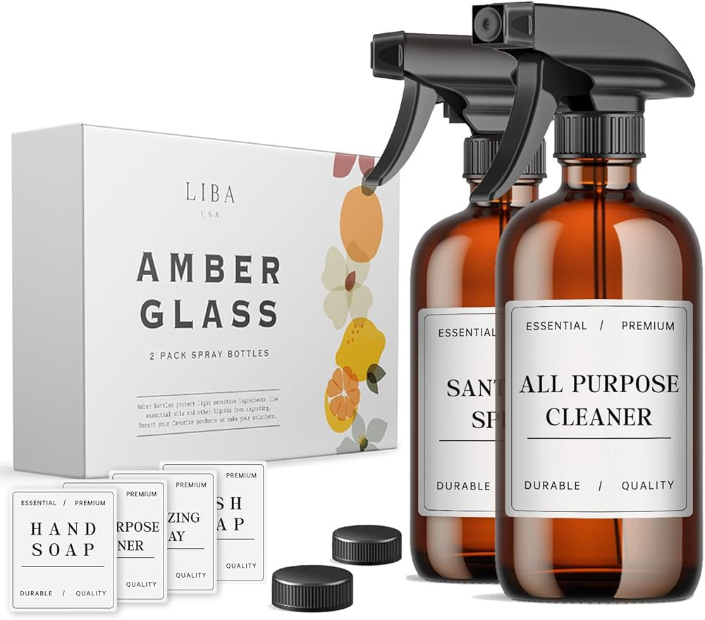 LiBa Paquete de 2 botellas de vidrio ámbar, botella de spray vacía recargable de 16 onzas para ... | Amazon (US)