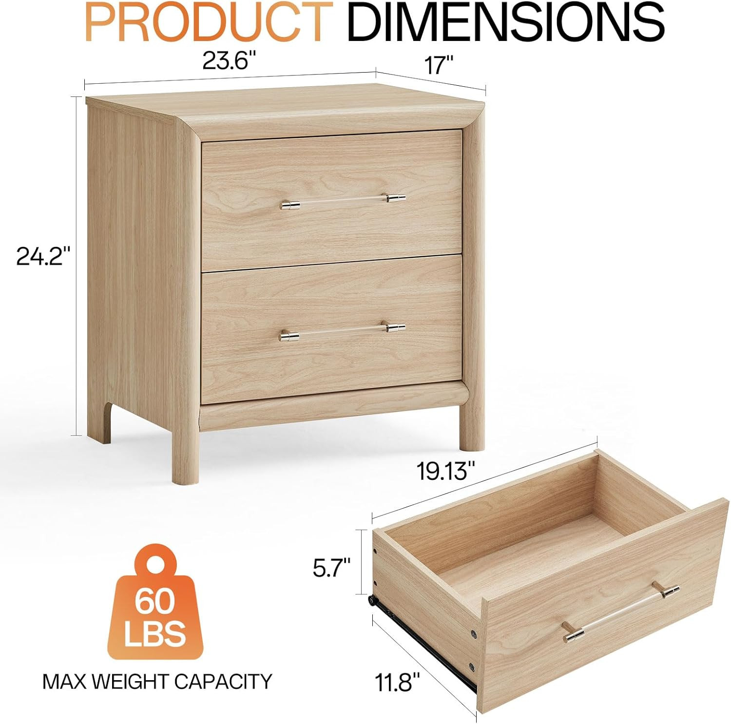 Nightstands Set of 2, Wood Grain Nightstand with Silent Glide Drawers, Double Storage Compartment... | Amazon (US)