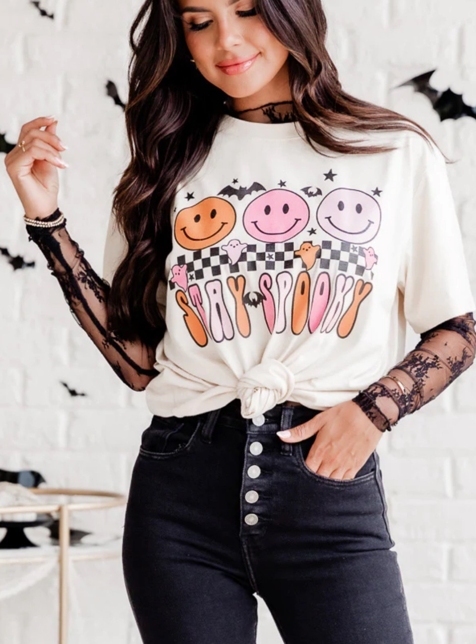 Halloween stay spooky tee shirt, Halloween graphic tee shirt , pink lily Halloween tee shirts, pink lily boutique #october #fall 

#LTKstyletip #LTKHalloween #LTKfindsunder50