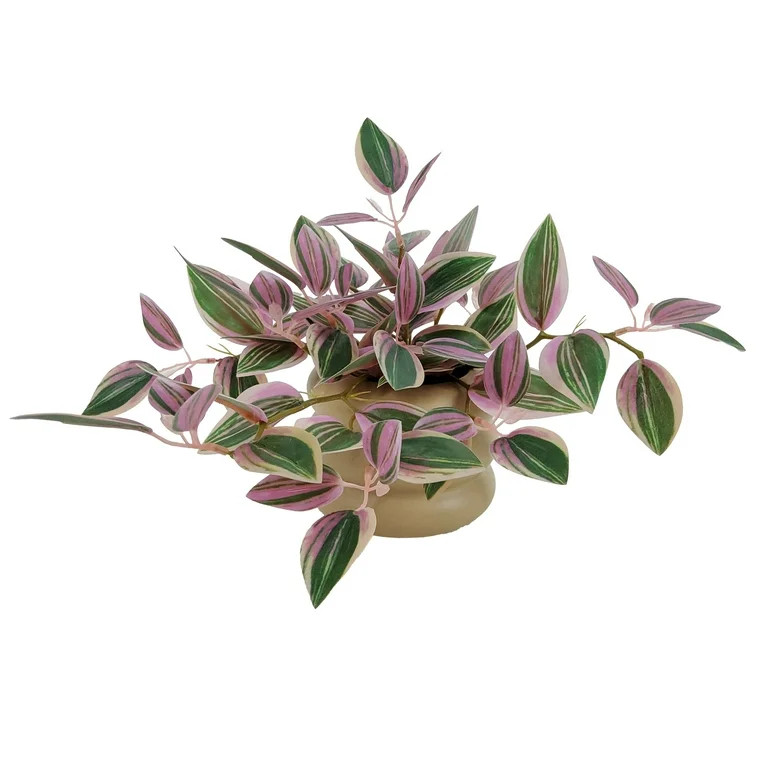 Mainstays Indoor Artificial Variegated Zebrina, 9.5-Inch, Pink and Green Leaves, Tan Bubble Vase | Walmart (US)