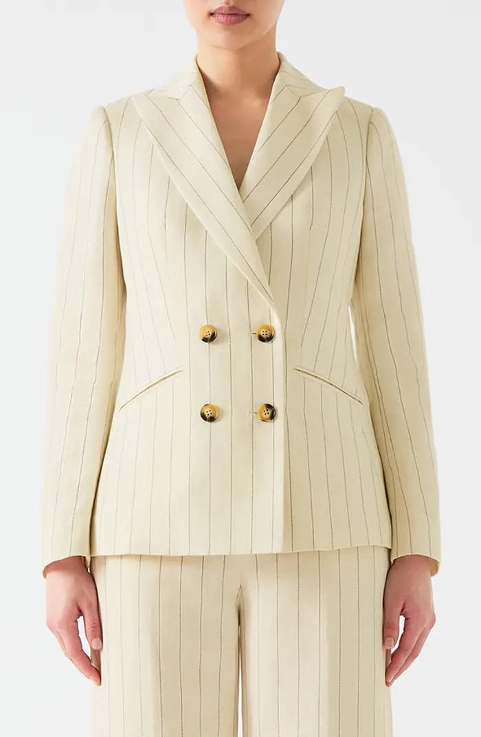Amore Pinstripe Linen Blend Double Breasted Blazer | Nordstrom