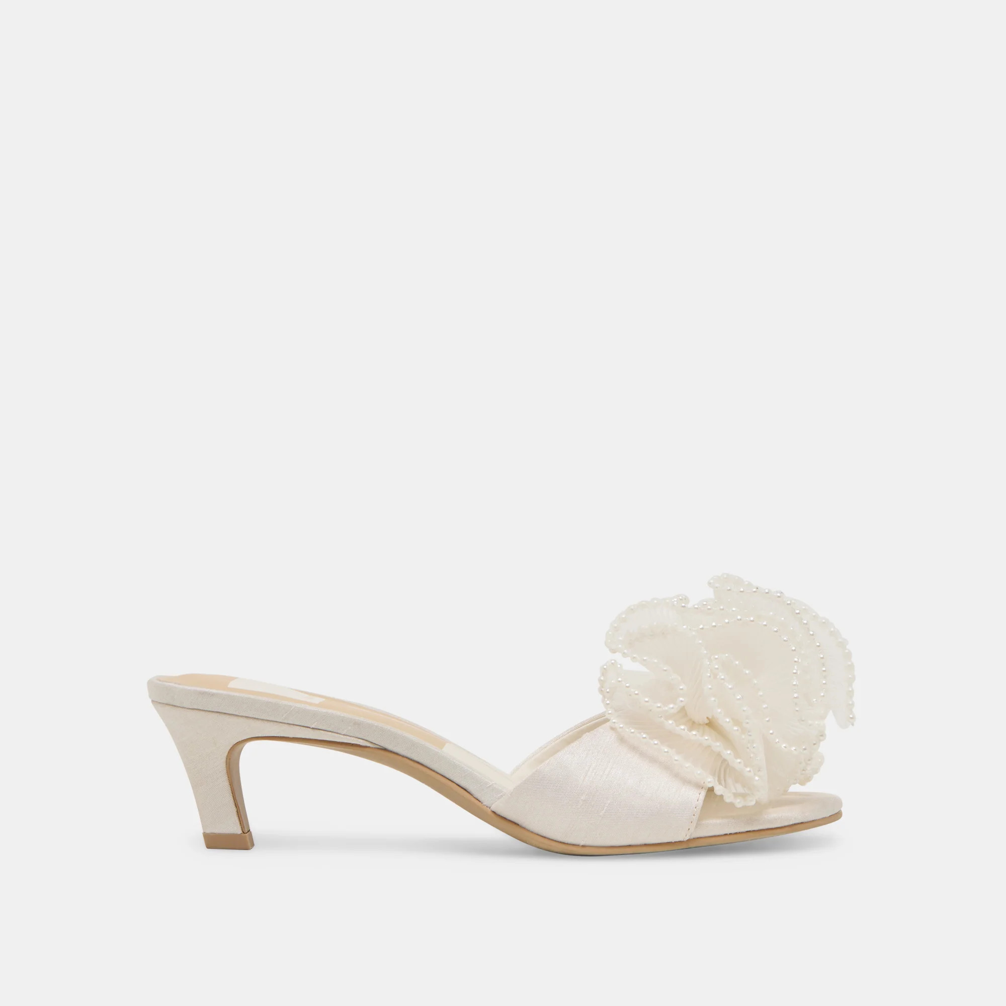 NARITA PEARL HEELS OFF WHITE SATIN | DolceVita.com