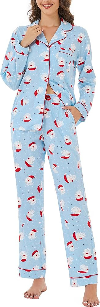 LUBOT Christmas Pajamas 100% Cotton Womens Pajamas Set 2 Piece Soft Button-Down Xmas PJs Set Slee... | Amazon (US)