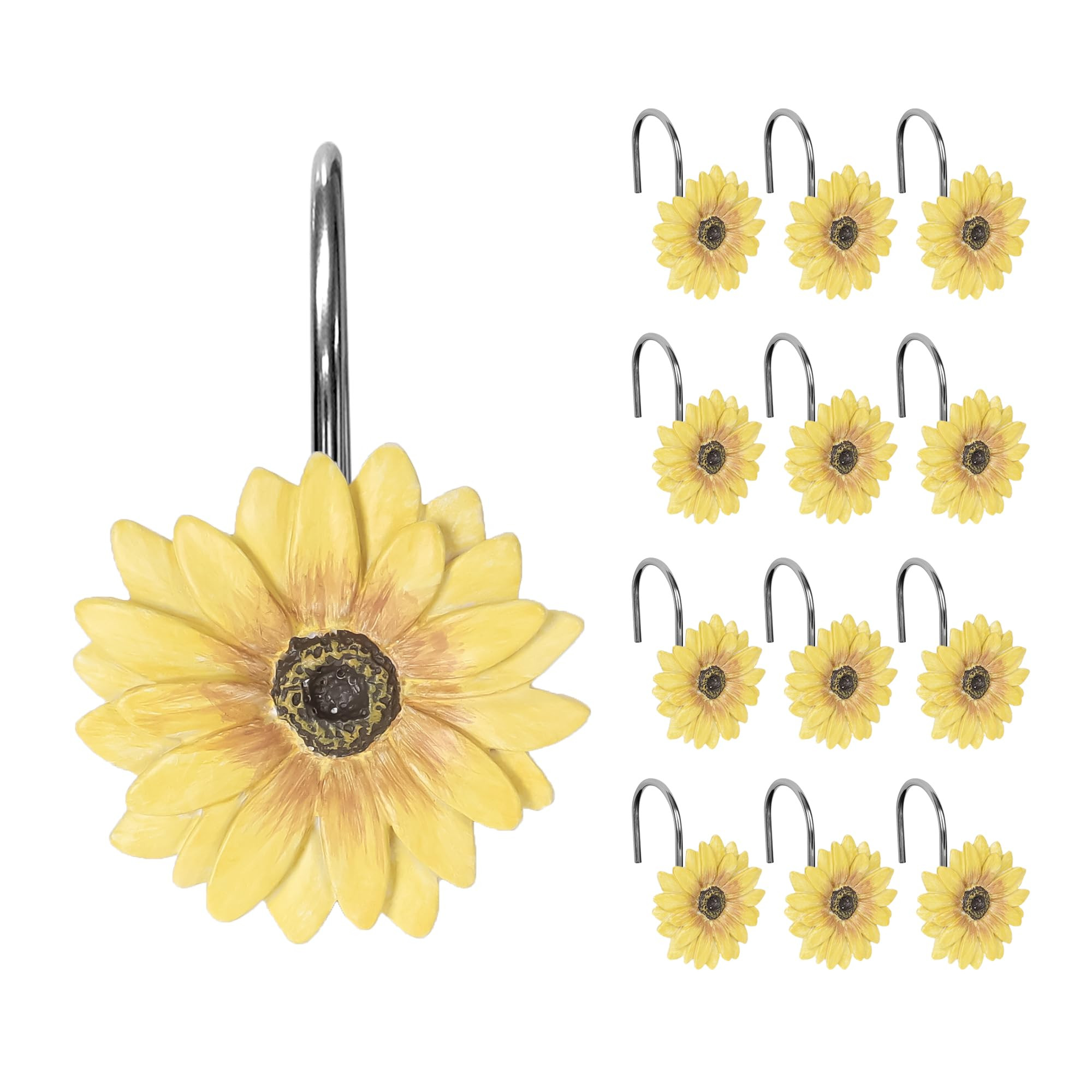 Sunlit Yellow Sunflower Shower Curtain Hooks, Home Decorative Shower Curtain Rings for Bathroom, ... | Amazon (US)