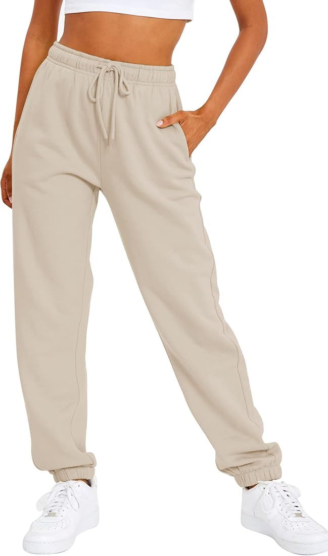 AUTOMET Women’s Fleece Lined Sweatpants Baggy Cinch Bottom Lounge Pants Drawstring Casual Athle... | Amazon (US)