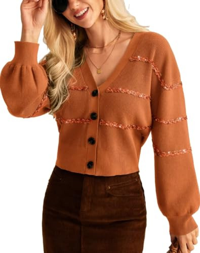 GRACE KARIN Cardigan Sweaters for Women Open Front 2024 Fall Sequin Long Lantern Sleeve Oversized... | Amazon (US)
