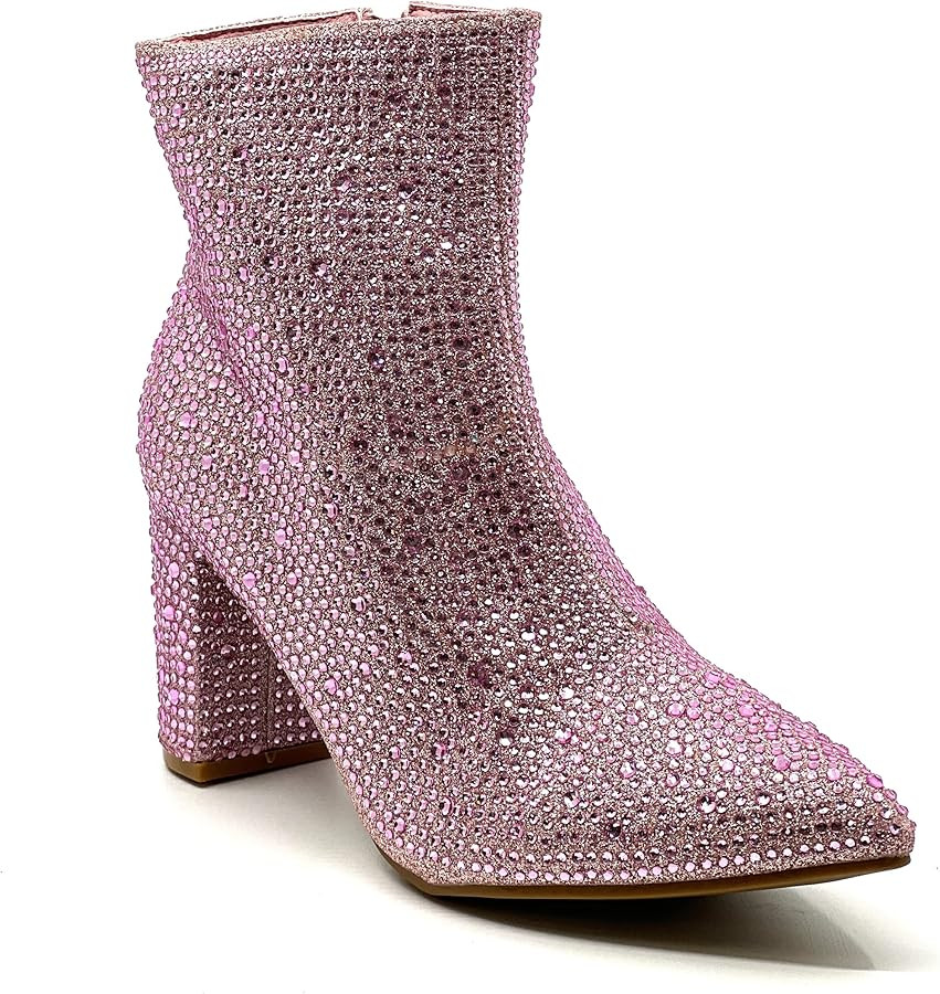Womens Block Heel Ankle Booties Pink Booties Rhinestone Booties Amazon Booties Fall Booties Fall | Amazon (US)