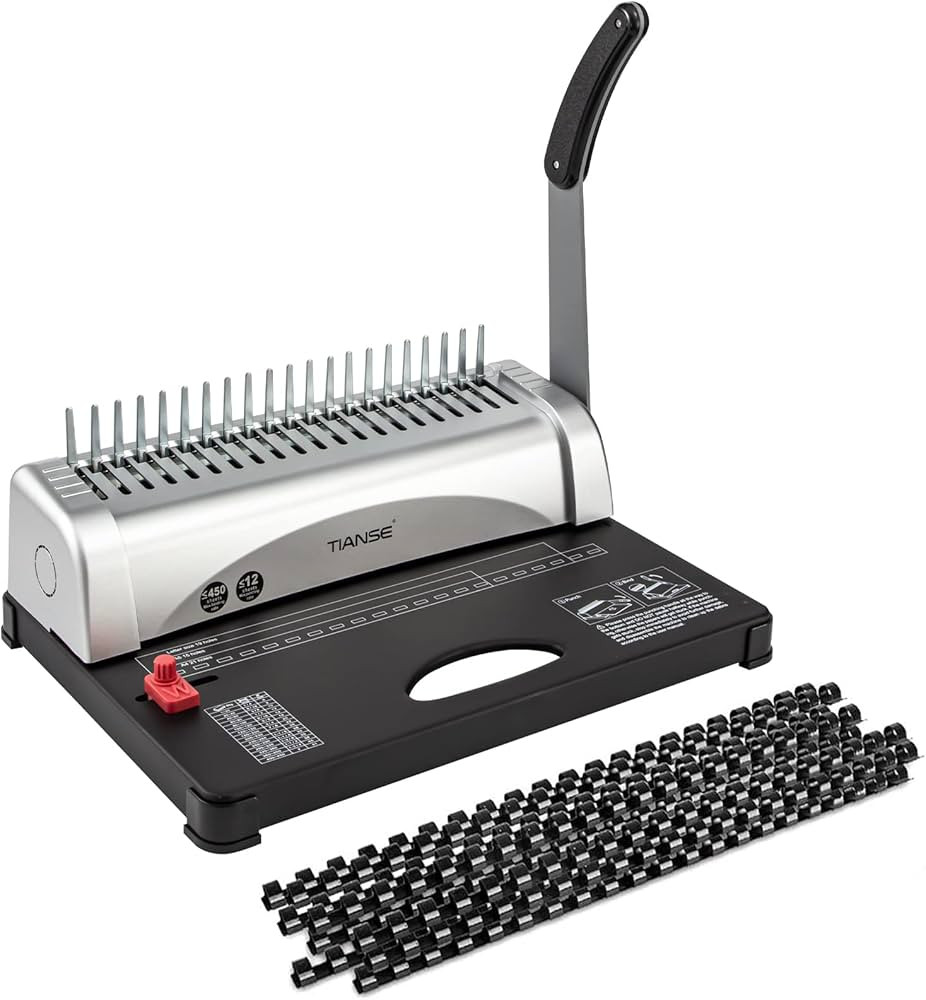 TIANSE Binding Machine, 21-Holes, 450 Sheets, Comb Binding Machines with Starter Kit 100 PCS 3/8'... | Amazon (US)