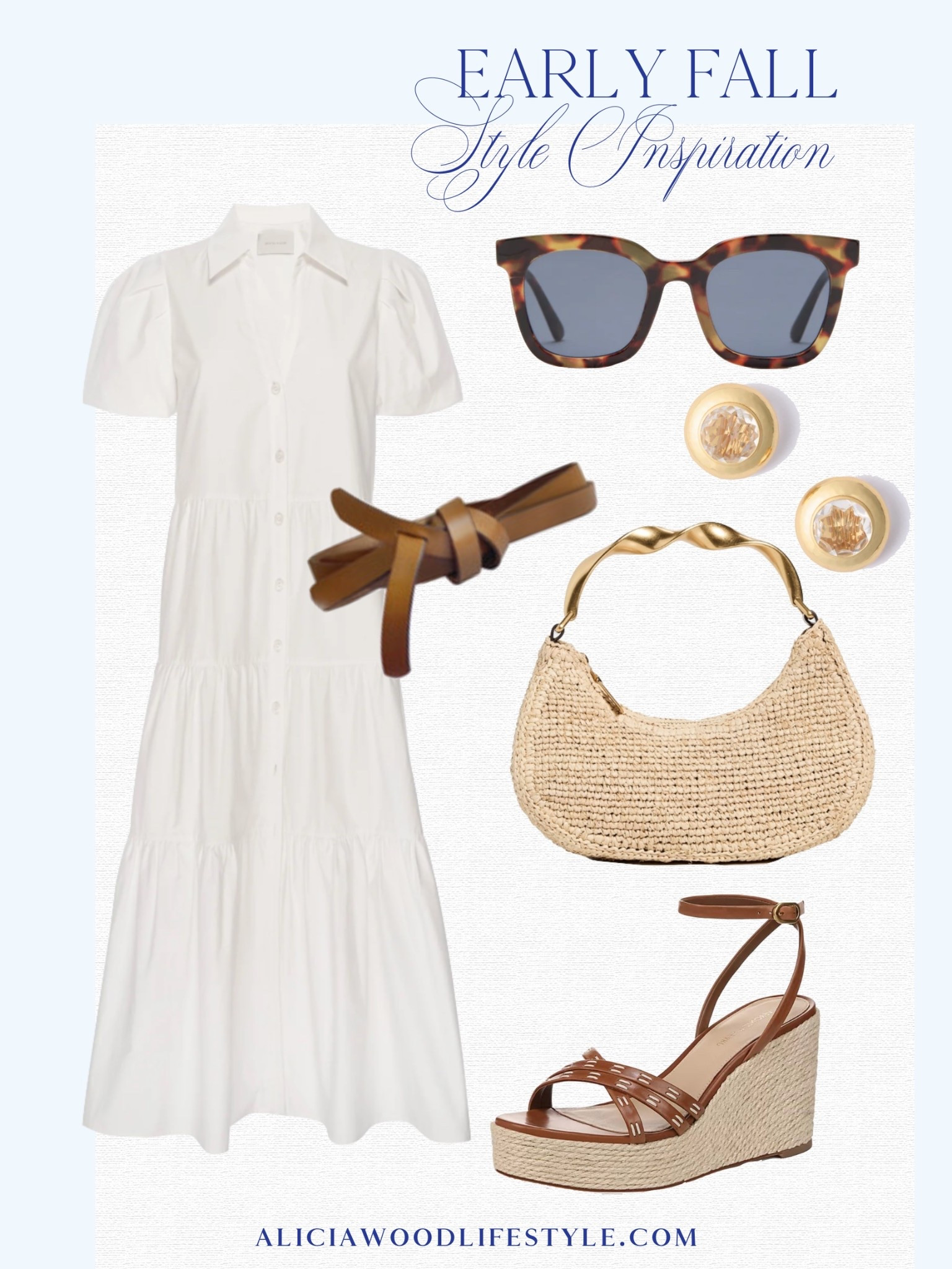 Early Fall Style Inspiration

White Havana midi dress by Brochu Walker
Wrap belt
Tortoise sunglasses gold stud earrings
Woven raffia handbag with gold handle 
Leather espadrilles 

#LTKStyleTip #LTKSeasonal #LTKOver40