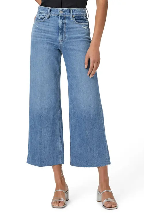 PAIGE Anessa Raw Hem Ankle Wide Leg Jeans in Holy Grail Distressed at Nordstrom, Size 28 | Nordstrom