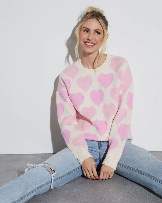 Love Letter Oversized Heart Pearl Sweater | VICI Collection