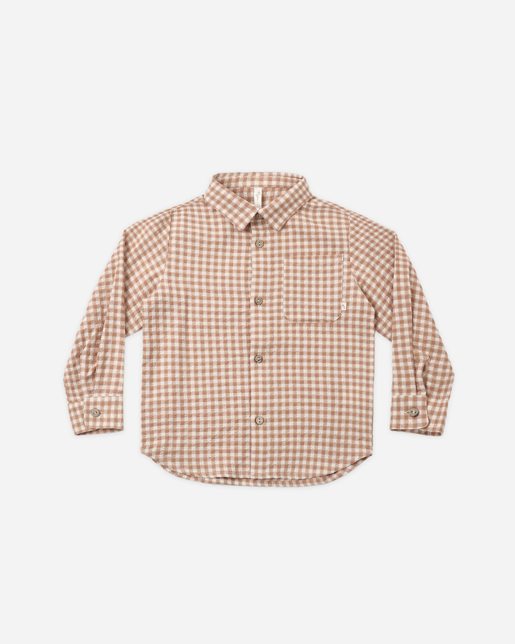 Collared Long Sleeve Shirt Fawn Gingham | Rylee + Cru