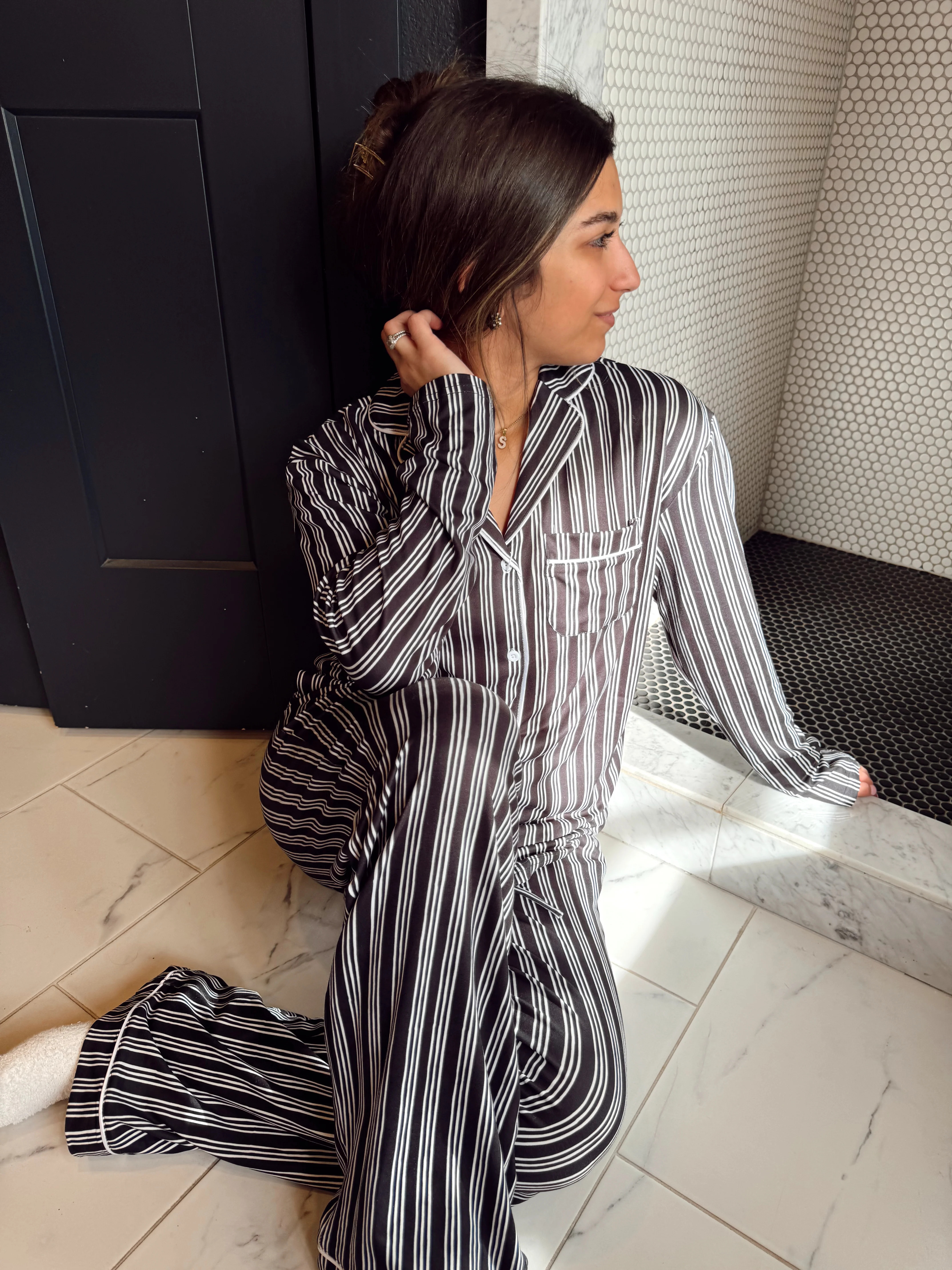 Black Stripe Pajama Set | KenzKustomz