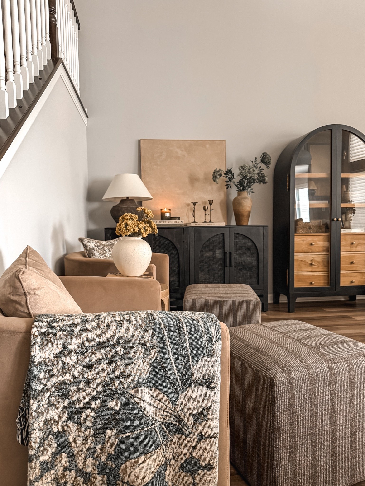 Living room, sideboard styling, accent chairs, console styling, summer decor, vase styling, summer florals, ottomans

#LTKHome