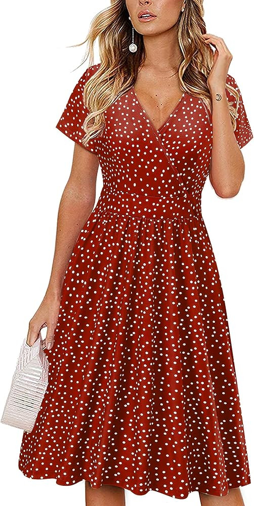 VOTEPRETTY Women's Short Sleeve V Neck Wrap Dress Summer Casual Floral Sundress with Pockets | Amazon (US)