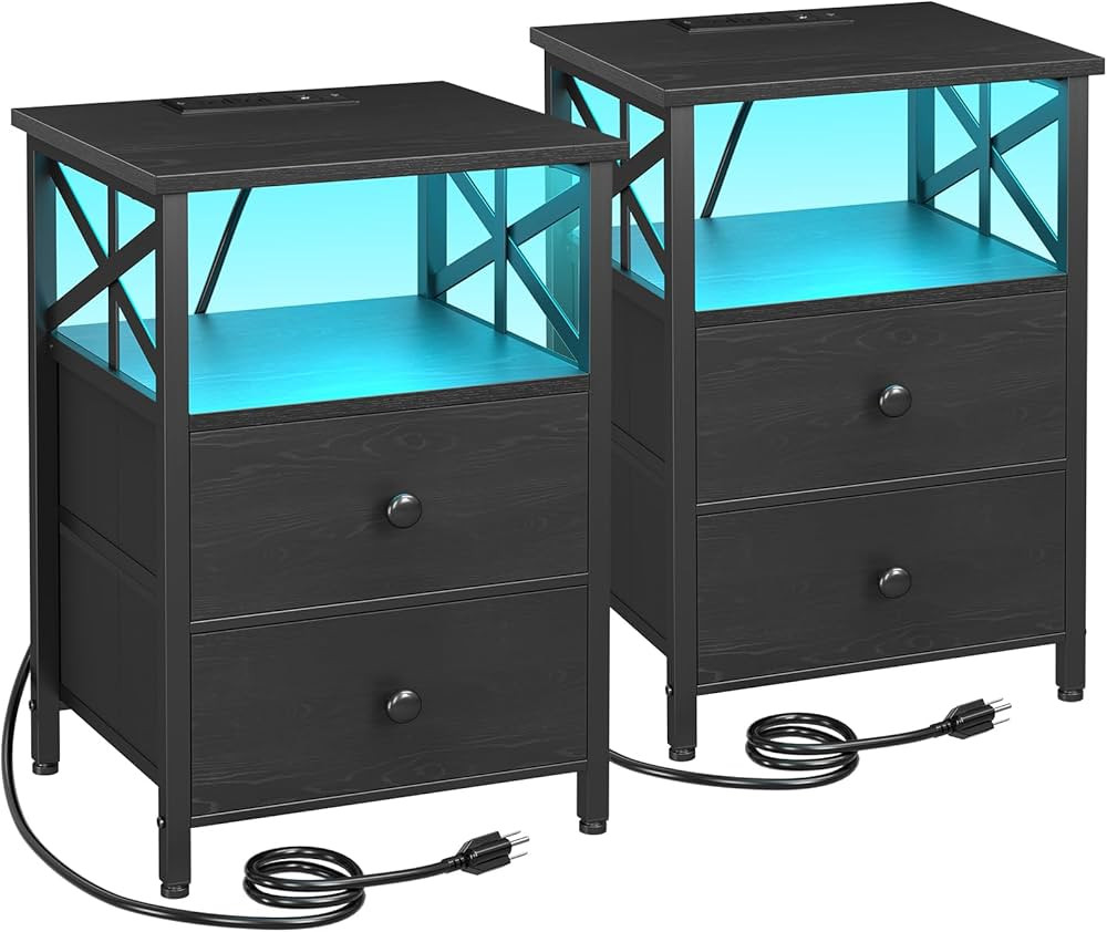 AMHANCIBLE Night Stand Set 2, LED Nightstands for Bedroom Set of 2 with Charging Station, End Tab... | Amazon (US)