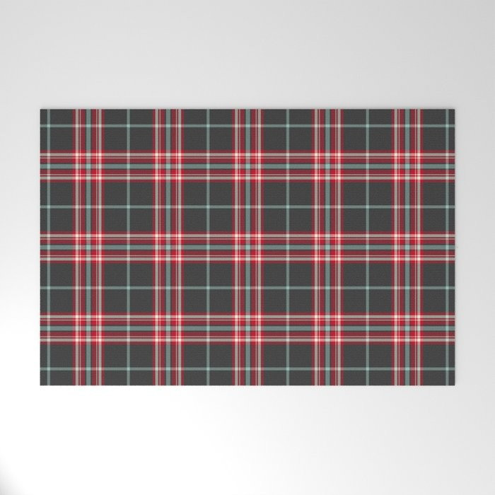 Charcoal and Red Plaid Welcome Mat by Rambling Renovators Shop | Society6