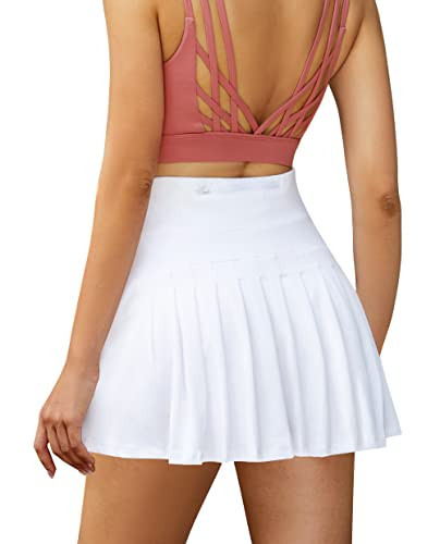 Betaven Pleated Tennis Skirts for Women with Pockets Build in Shorts Golf Skort High Waisted Athletic Running Activewear,A-White,XX-Small | Amazon (US)