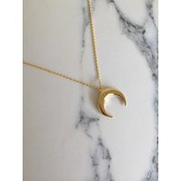 18k Gold Plated Brass Crescent Moon Horn Necklace in Gift Box Hand Polished | Etsy (US)