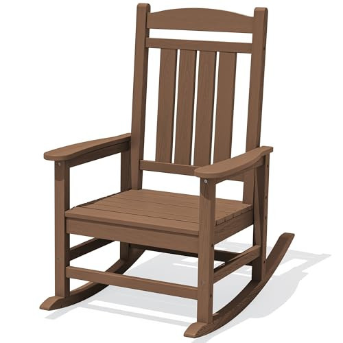 KINGYES Oversized HDPE Rocking Chairs Outdoor, Patio Rocking Chairs with 350lbs Support, Smooth Porch Recliner Rocker for Deck Lawn Yard, Brown | Amazon (US)