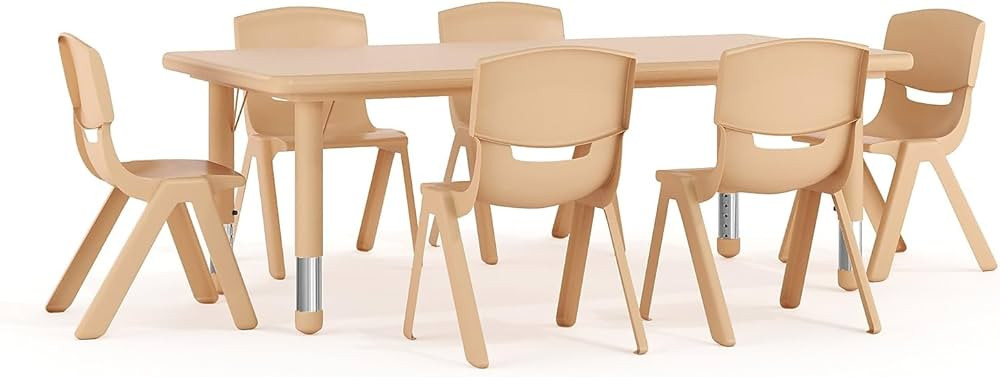 Flash Furniture Adjustable Classroom Activity Table with 6 Stackable Chairs, Rectangular Plastic ... | Amazon (US)
