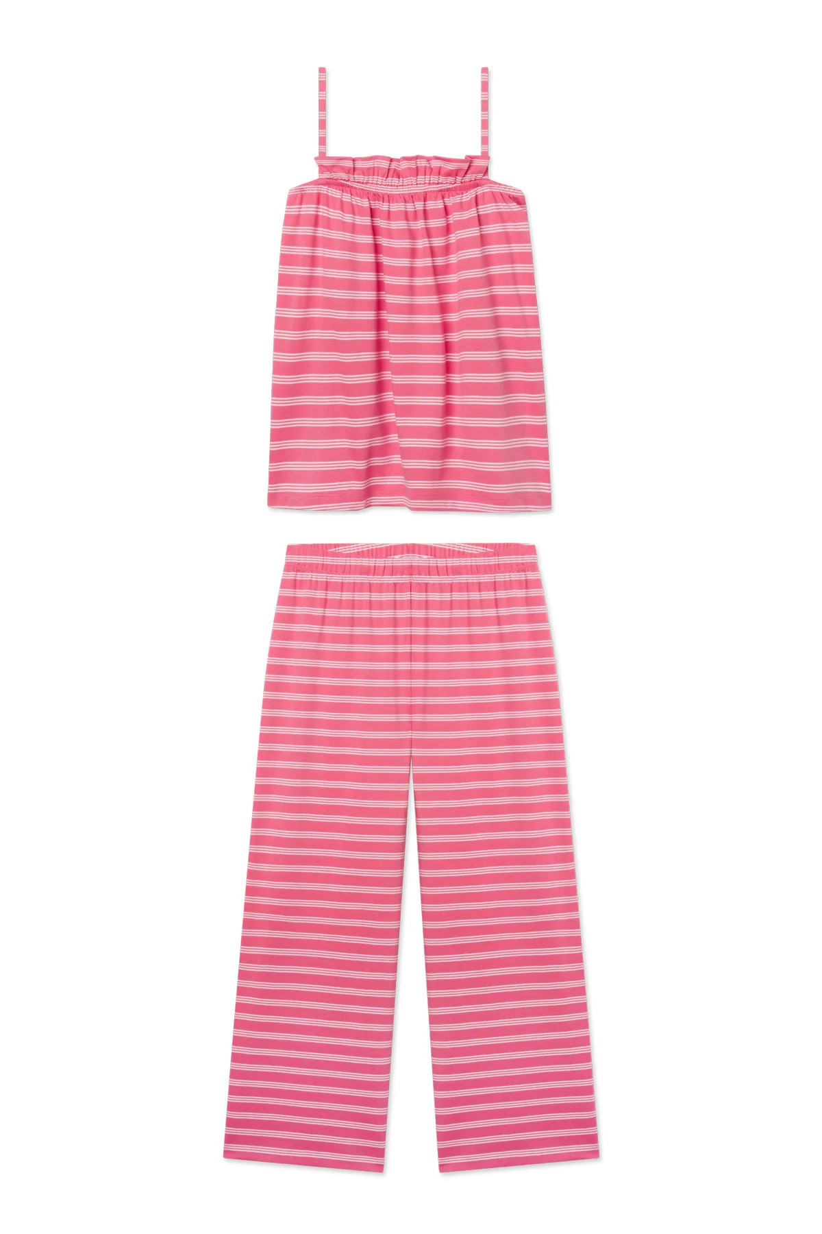 Pima Ruffle Pants Set in Winterberry Triple Stripe | Lake Pajamas