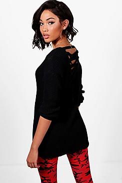 Lace Up Back Tunic Jumper | Boohoo.com (US & CA)