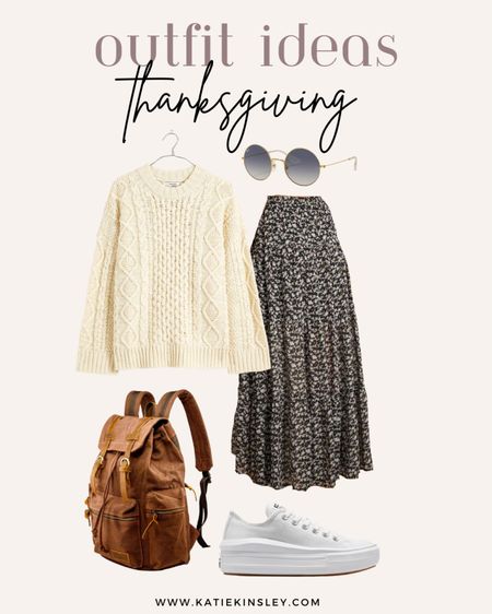 Thanksgiving outfit ideas - long floral skirt, cable knit sweater, white sneakers, leather backpack, round sunglasses

#LTKitbag #LTKstyletip #LTKHoliday