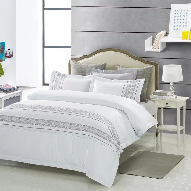 Sandoz White/Gray/Beige Standard Cotton 300 TC Modern & Contemporary Duvet Cover Set | Wayfair North America