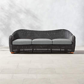 Bacio Light Brown All-Weather Rattan Outdoor Sofa with Grey Sunbrella Cushions by Ross Cassidy | ... | CB2