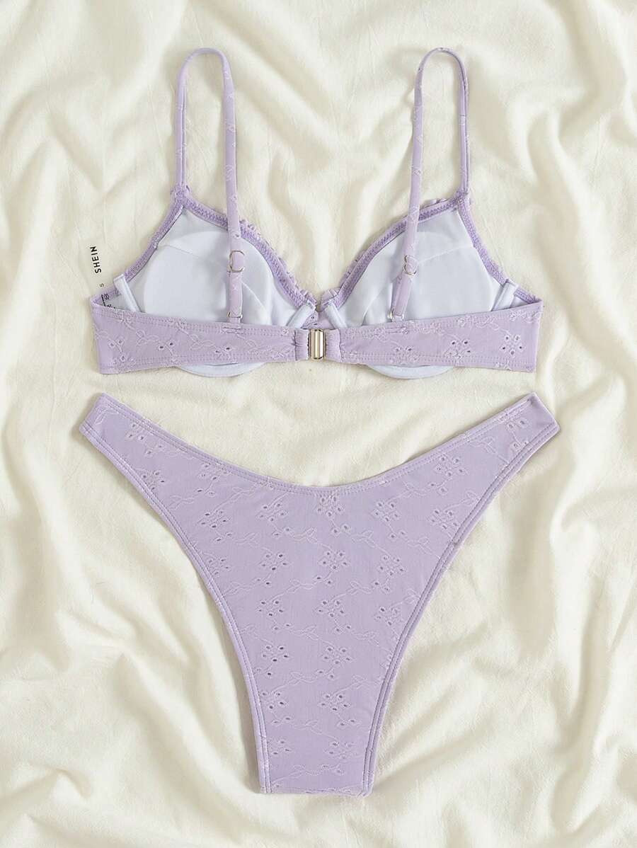 Swim Mod Women's Summer Beach Solid Color Ruffle Edge Sexy Bikini Set With Underwire | SHEIN